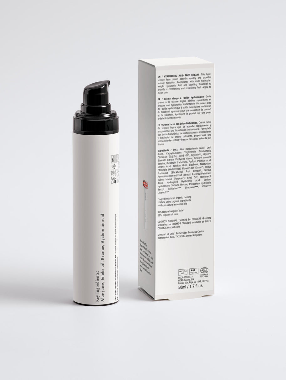 AesGo Hydro Face Hyaluronic Acid Cream in a sleek jar, highlighting its lightweight, deeply hydrating formula for a plump and glowing complexion.