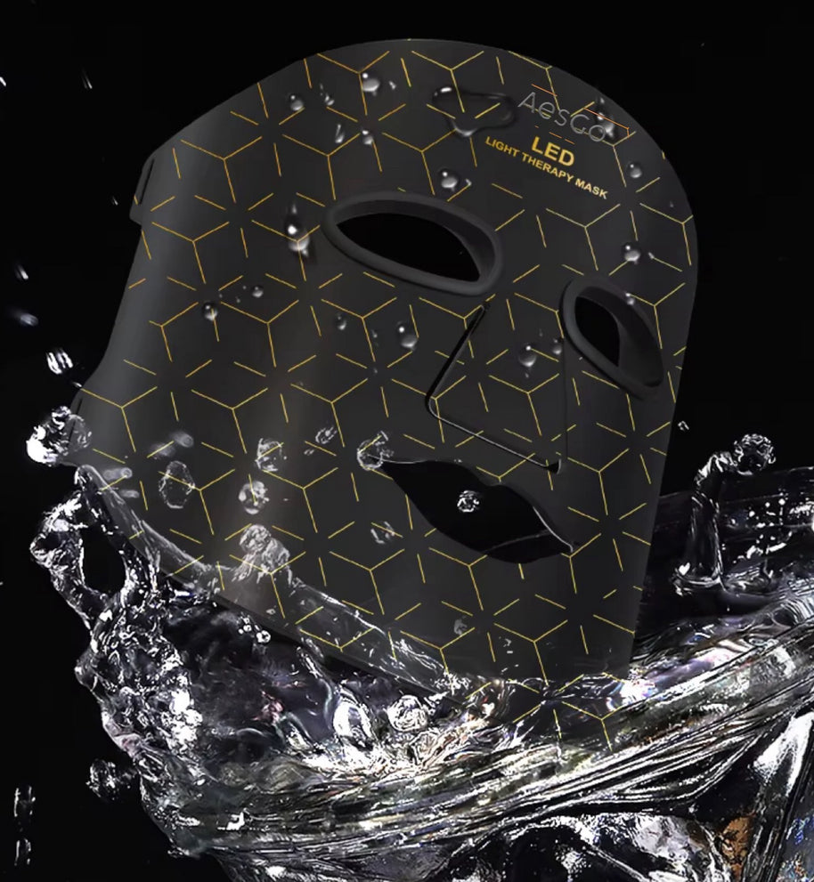 AesGo LED Light Therapy Mask with multiple wavelengths for acne, wrinkles, and hyperpigmentation. Medical-grade silicone face mask for professional-level phototherapy and skin brightening.